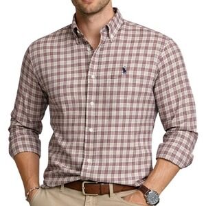 Ralph Lauren Shirt Mens L Red Plaid Button Down Classic Fit Cotton Logo Preppy